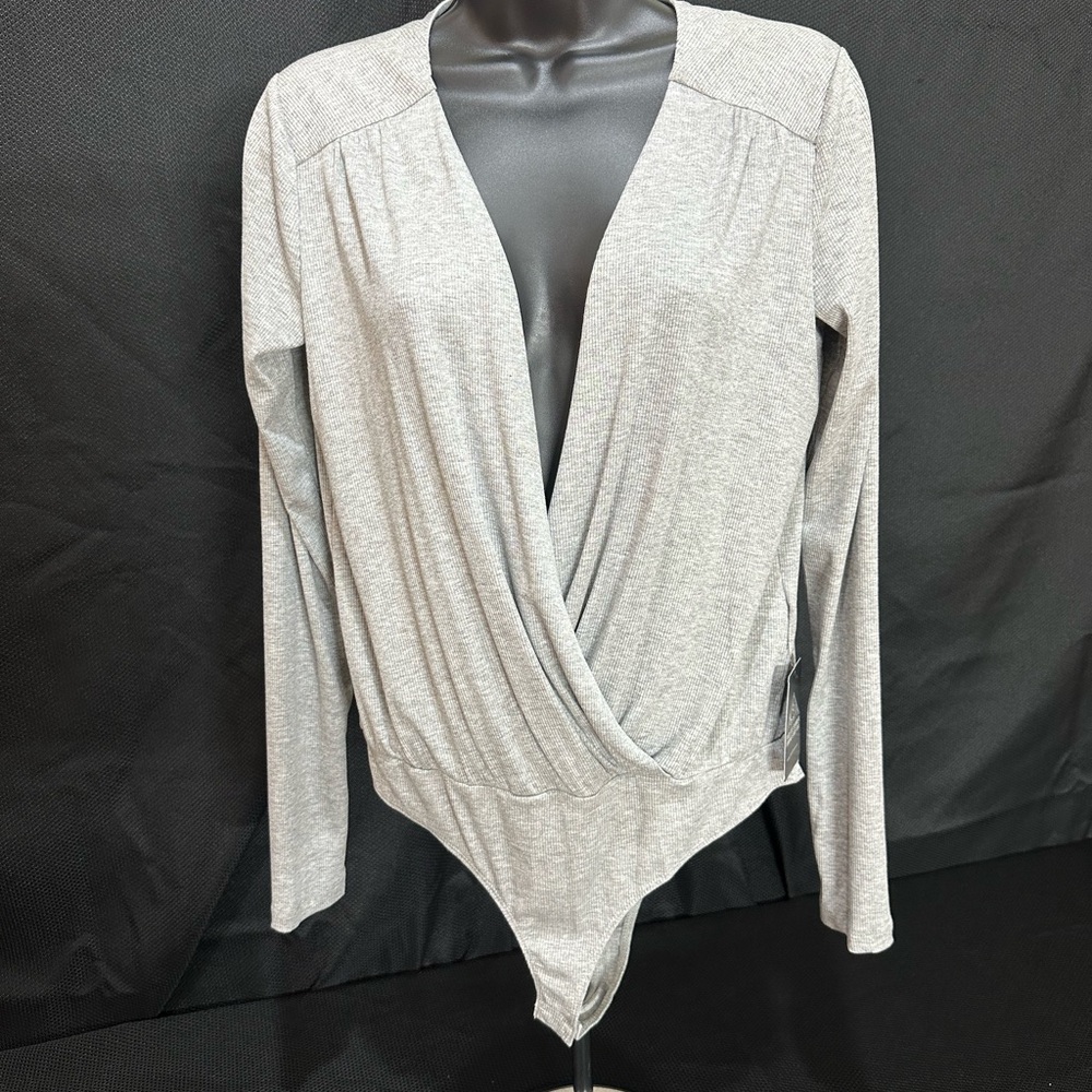 Hem & Thread Gray Long Sleeve Wrap Bodysuit